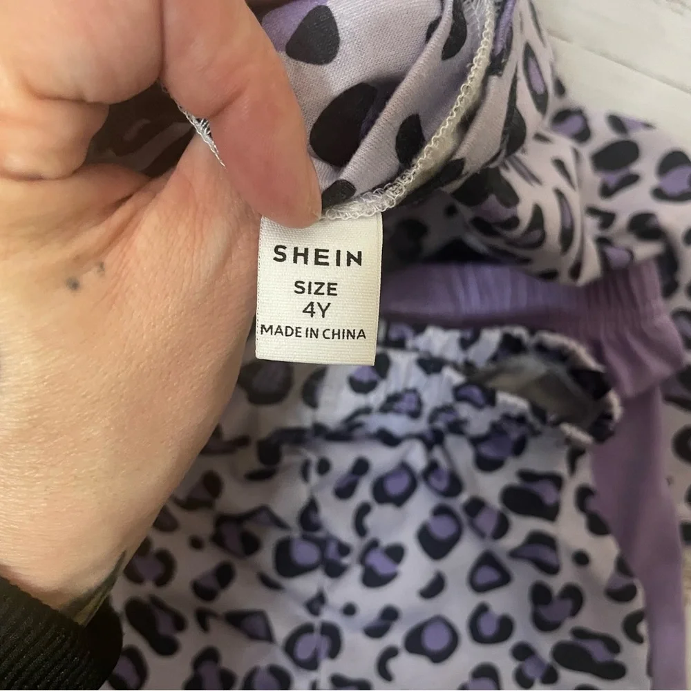 SHEIN Girls 3-Piece Pajama Set Leopard Print Purple‎ Size 4Y